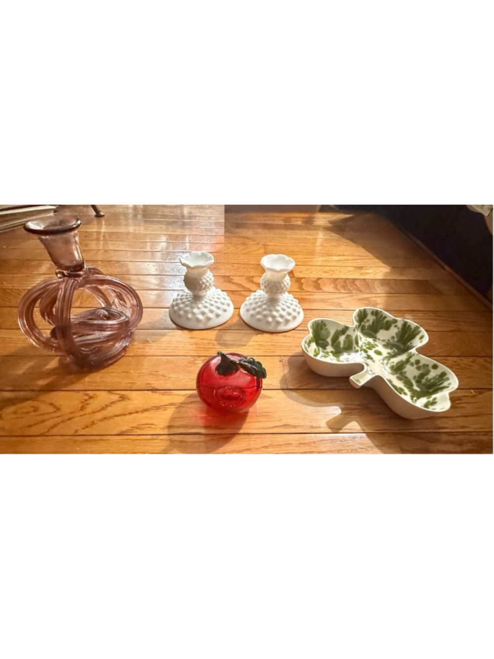 Vintage Glass Decor Lot Fenton Hobnail + Anthro Twist Glassware